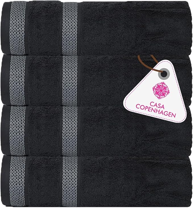 CASA COPENHAGEN Solitaire Towels, 4 Pieces Bath Towel Set- Pine Grey, 600 GSM Designed in Denmark Made of Soft Egyptian Cotton for Bathroom, Kitchen & Shower
