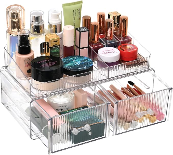 ZHIAI stackable storage drawer, cosmetic acrylic storage box, cosmetics and beauty product storage organizer, suitable for makeup room, bathroom, storage room