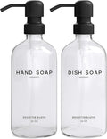 Clear Glass Hand and Dish Soap Dispenser Set by Brighter Barns - Kitchen Soap Dispenser Set & Pump - Glass Bottles for Kitchen Sink - Neutral Home Decor, Modern Farmhouse Bathroom Accessories (Clear)