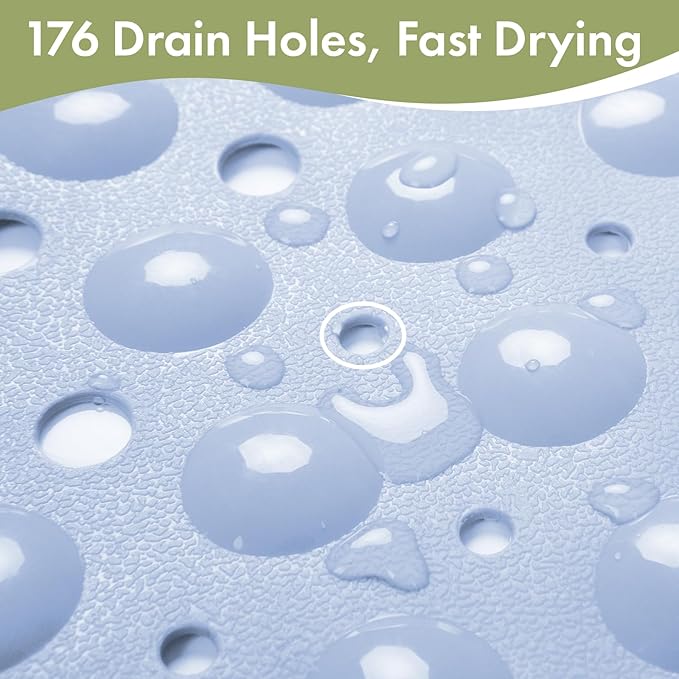 AmazerBath Shower Mat Non Slip 40 x 16 Inches, Shower Stall Mats with Suction Cups and Drain Holes, Non Slip Bath Mat for Tub for Elderly & Kids, Baby Blue