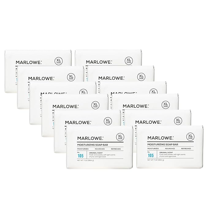 MARLOWE. No. 105 Bar Soap for Men 7 oz (12 Bars) Moisturizing Body Soap, Nourishing & Refreshing with Natural Extracts, Shea Butter, Olive Oil & Green Tea Extracts, Original Sage & Fir Scent