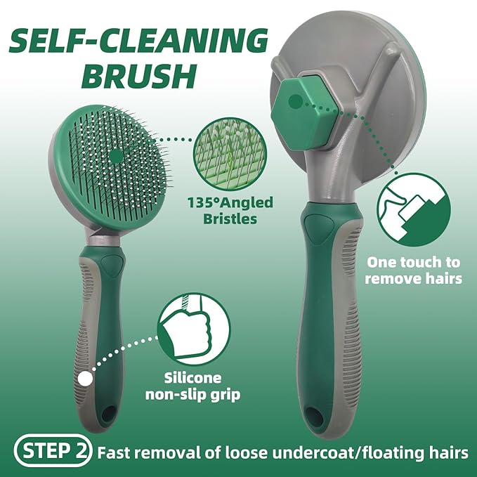 Pet Grooming Kit - 7 PCS Green Deshedding Brush Set with Undercoat Rake, Slicker Brush, Bath Brush & Nail Clipper for Short & Long-Haired Dogs and Cats