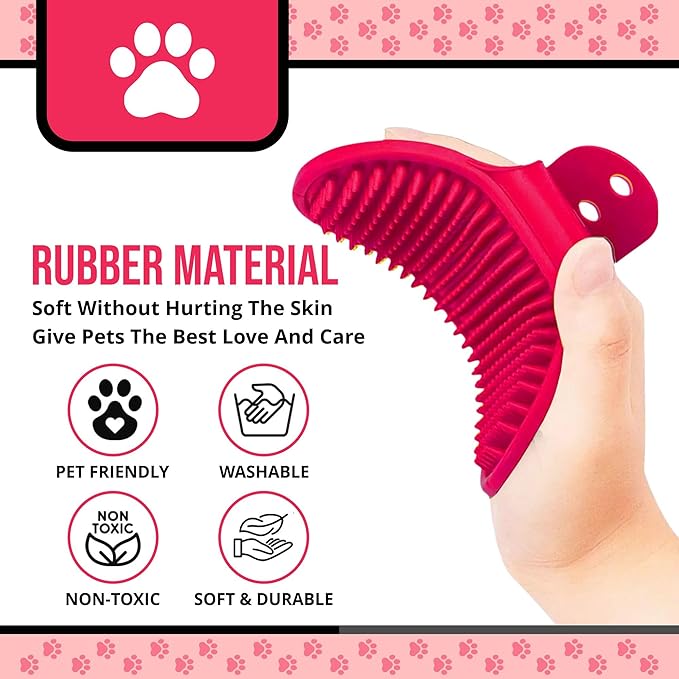 Silicone Dog Bath Brush – Soft Pet Scrubber for Bathing & Grooming – Shampoo Brush for Dogs, Cats & Puppies – Adjustable Strap – Choose from 5 Colors (Pink)