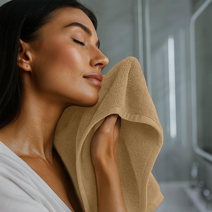 RIVERSIDE 12 Pack Washcloths - 12x12 Inches, 400 GSM, 100% Ring-Spun Cotton - Soft, Absorbent & Durable Face and Body Towels - for Bathroom, Spa, Gym, Makeup Removal & Everyday Use - Tan