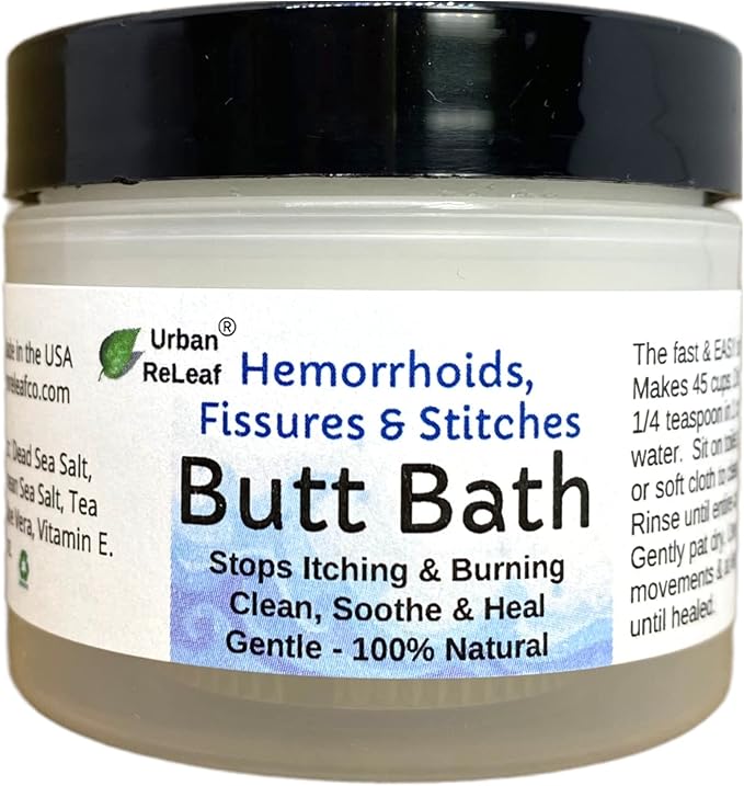 Urban ReLeaf Butt Bath ! Hemorrhoids, Fissures & Stitches. Helps itching & Burning. Clean, Soothe & Calm. The Easy Sitz Bath! Fast Relief! Gentle Sea Salt Soak. Gentle, Effective, 100% Natural
