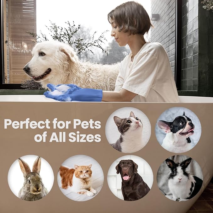 DELOMO Dog Washing Gloves Large Size: 1 Pair Soft and Gentle Silicone Pet Grooming Gloves - Bathing Scrubber Brush Mitt Grooming Shedding Fur Removal Massage for Dogs/Cats/Horse