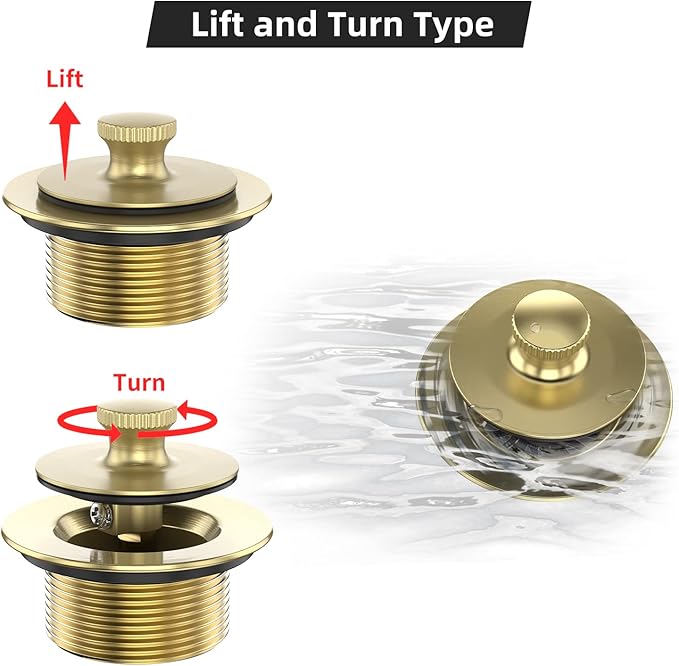 Brushed Gold Bathtub Drain Bath Tub Trim Set Conversion Kit Assembly, All Brass Lift and Turn Twist Tub Drains Replacement Trim Kit with Two-Hole Overflow Faceplate