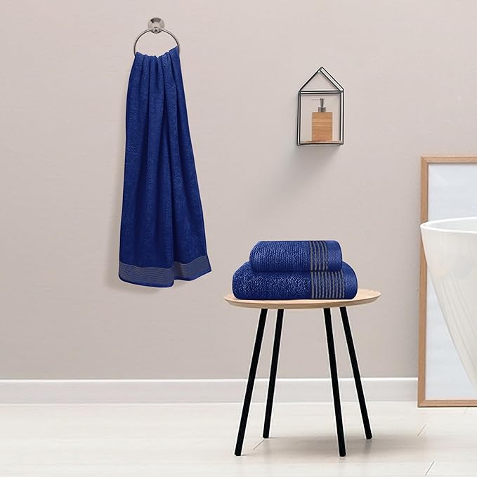 Belizzi Home Ultra Soft 3 Pack Cotton Towel Set, Contains a Bath Towel 28x55 inch, a Hand Towel 16x24 inch & a Wash Coth 12x12 inch, Ideal Everyday use, Compact & Lightweight -Navy Blue
