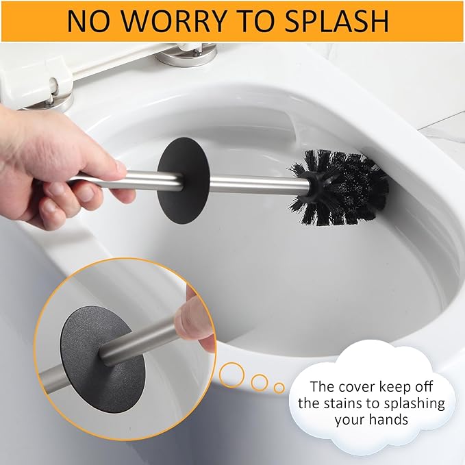 BGL Toilet Brush and Holder Set Brushed Nickel Aluminium Freestanding Toilet Bowl Cleaner Brush and Holder for Bathroom Storage and Organization, Square Design Sturdy and Space Saving