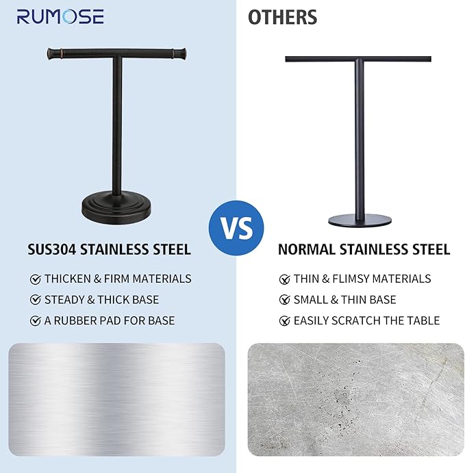 RUMOSE 13 Inch Oil Rubbed Bronze Towel Stand Hand Towel Holder Bathroom Kitchen Vanity Countertop T-Shape Towel Rack Free Standing Stainless Steel Towel Bar Towel Ring