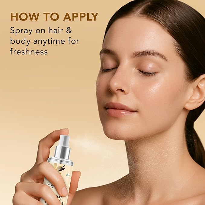 Botanic Hearth Velvet Vanilla Hair & Body Perfume Mist with Hyaluronic Acid, Alcohol-Free Formula, Long Lasting Fresh Vanilla Scent, Lightweight Body Spray for Women & Men, 3.4 fl oz / 100 ml