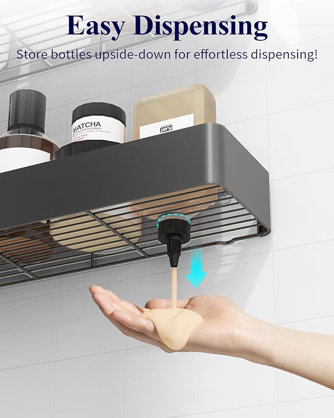 Kitsure Shower Caddy - 2 Pack Adhesive Shower Organizer, Rustproof Metal Shelves, No-Drill Bathroom Organizers and Storage, Dark Grey, XX-Large