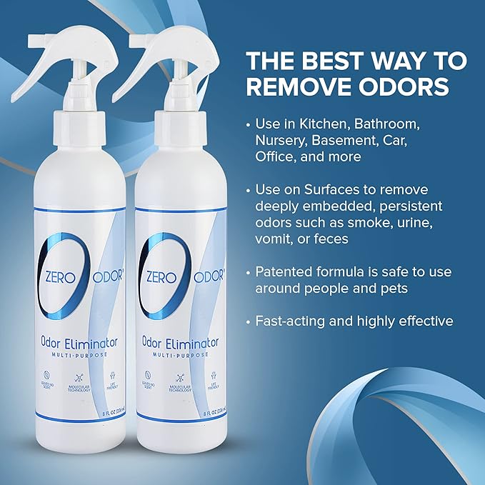 Zero Odor - Multi-Purpose Strong Odor Eliminator for Home, Office, Car, Bathroom, Hotel, Room Deodorizer, and Odor Neutralizer, 8oz Two Pack