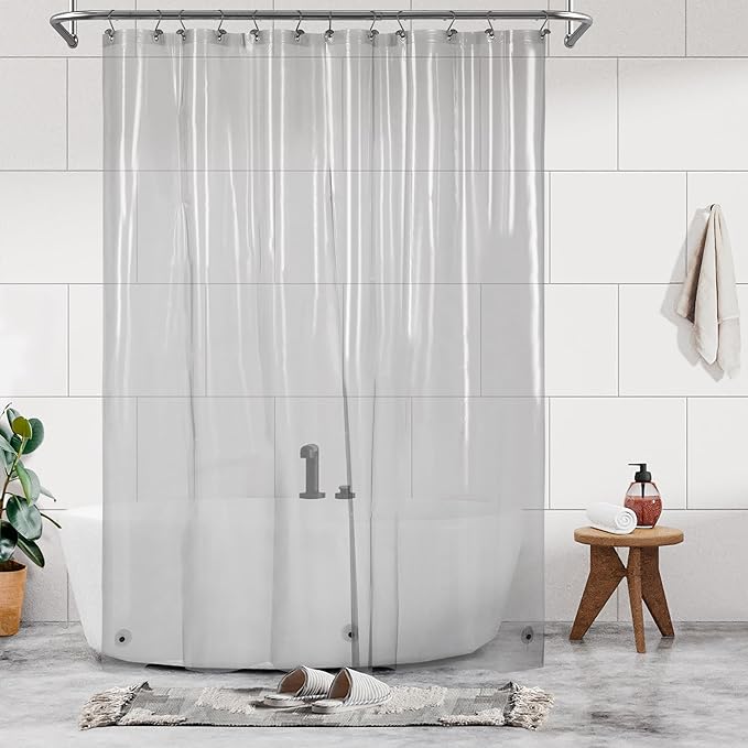 Barossa Design Extra Long Clear Black Shower Curtain Liner with 3 Magnets - 72" x 84" XL, Waterproof PEVA Lightweight Shower Liner for Bathroom, PVC Free, Metal Grommets - Clear Black, 72x84