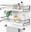 Forbena White Floating Shelves for Bathroom Organizer Over Toilet, Bathroom Shelves Wall Mounted with Towel Rack, Corner Wall Shelf for Bedroom Decor Kitchen Storage (White-Dark Grey, Set of 2)