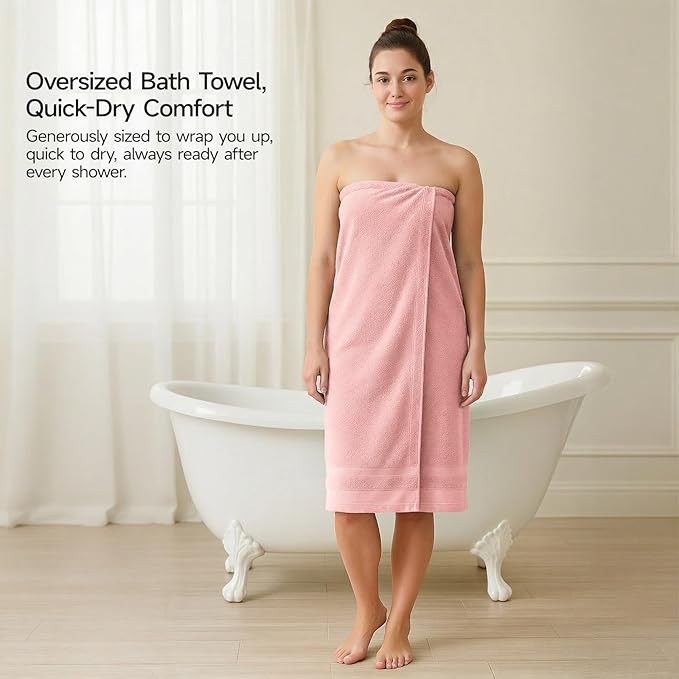 REDKISS 100% Cotton Bath Towels Set of 2, Extra Large Bath Sheets 35 X 70 Inches, 800 GSM, Quick Dry, Ultra Soft & Super Absorbent Bathroom Towel Sets for Bathroom, Gym, Spa, Pool & Hotel, Pink