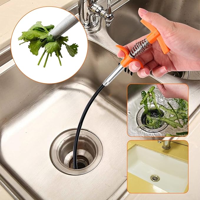 63 In Drain Snake Hair Drain Clog Remover Tool, Sink Drain Cleaner for Sewer Kitchen Bathroom Shower Tub Toilet Clogged Drains Opener Cleaning Tool, Flexible Grabber Claw Pick Up Reacher Tool