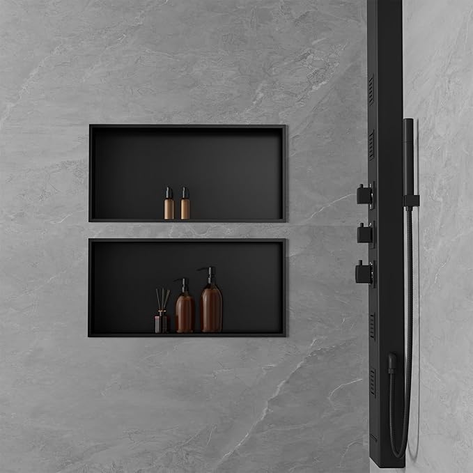 Achelous Stainless Steel Insert Shower Niche 24" X 12" NO Tile Needed, Bathroom Wall Niche Recessed Shower Shelf Organizer, Wall-inserted Niche Recessed Shower Caddy, Matte Black