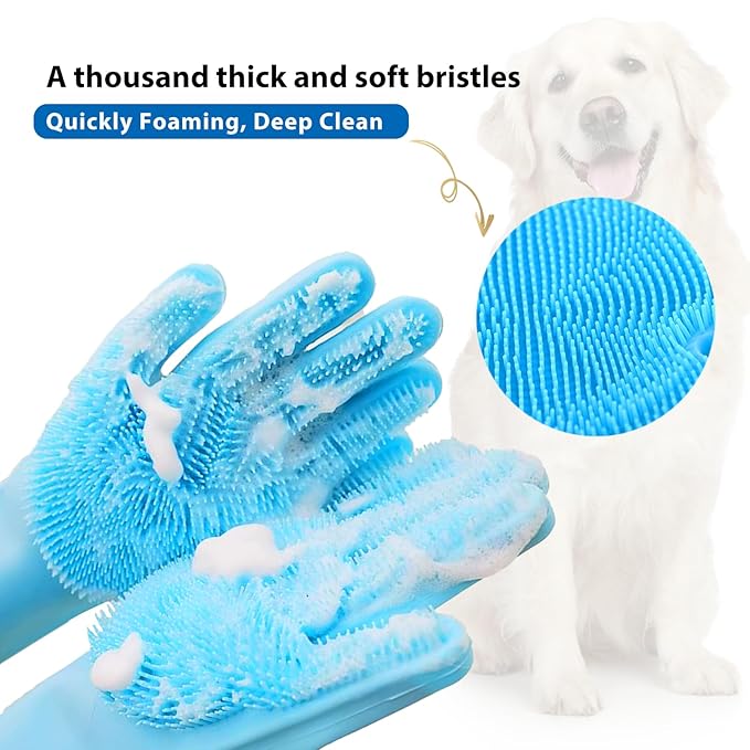 Dog Shampoo Brush, Dog Bath Brush, and Dog Washing Gloves | Essential Dog Bath Supplies and Pet Grooming Gloves for Dogs and Cats (1 Pair, Blue)