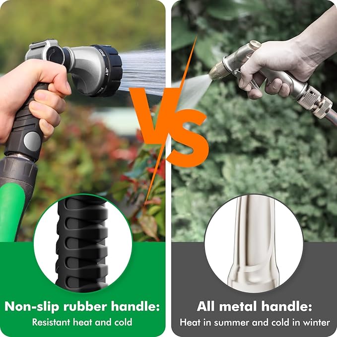 RESTMO Heavy Duty Hose Nozzle, Metal Garden Water Hose Sprayer with 7 Watering Patterns, Thumb Control, On Off Valve, High Pressure Nozzle Sprayer for Watering Plants, Car and Pet Washing, Silver