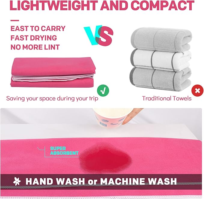 HOEAAS 2 Pack Microfiber Camping Towels, Quick Dry Towel, Super Absorbent Ultra Compact Travel Towel Soft Lightweight Sports Towel for Sweat Fast Drying Towels for Pool,Gym,Hiking,Backpacking,Fitness