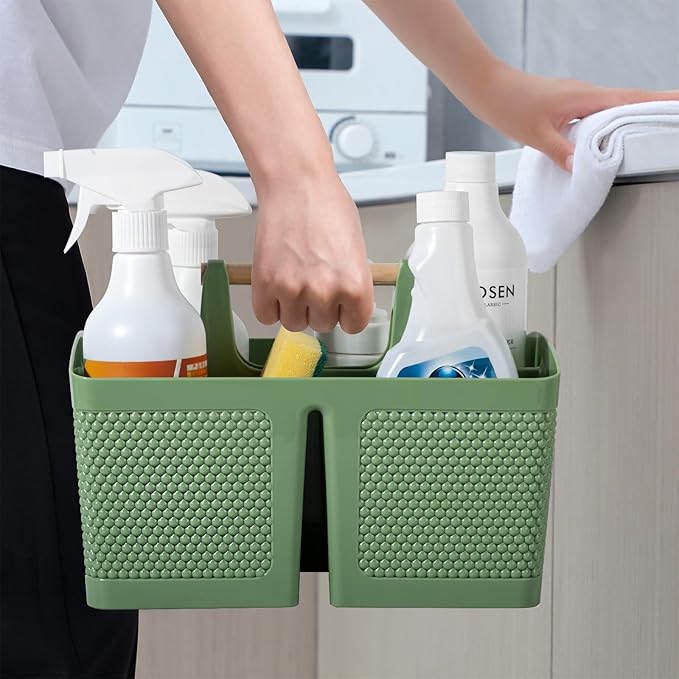 rejomiik Portable Shower Caddy Basket Plastic Cleaning Caddy Organizer Storage Tote with Handle for Bathroom, College, Dorm Room Essentials, Green