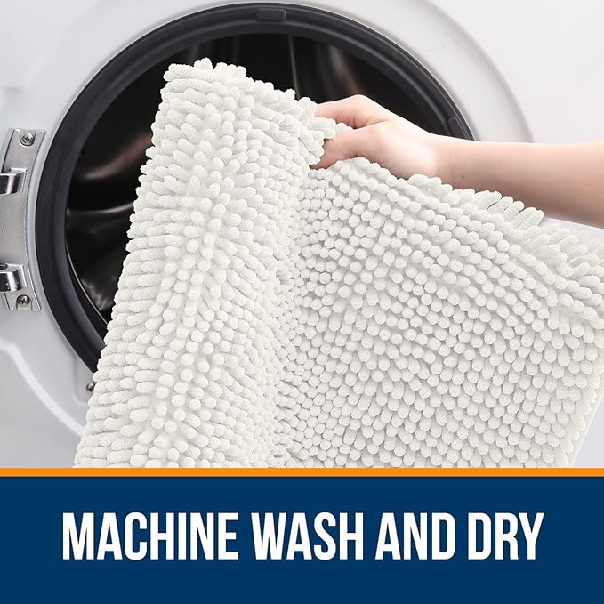 OLANLY Bathroom Rugs 47x20, Extra Soft Absorbent Chenille Bath Rugs, Rubber Backing Quick Dry, Machine Washable Bath Mats for Bathroom Floor, Tub and Shower, Home Decor Accessories, Ivory