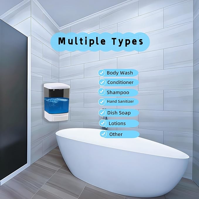 Manual Soap Dispenser Kitchen Bathroom Wall Mounted Hand Dispensers Commercial for Liquid Containers Shampoo Gel Chamber Plastic - (33.8 oz) 1000ml