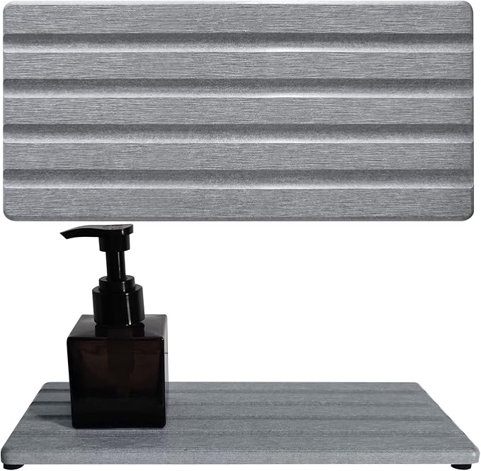 2 PCS Water Absorbing Stone Trays for Bathroom Sink & Kitchen Counter, Fast-Drying Diatomite Sink Caddy, Vanity Tray, Hand Soap Holder with Anti-Skid Pads (Gray, 8.7" x 4"/22 x 10cm)