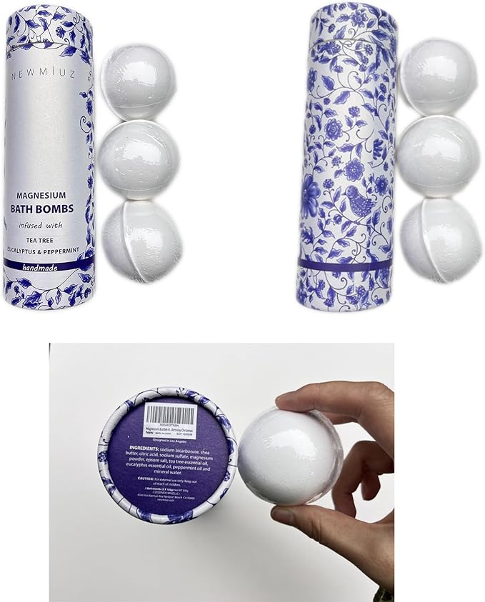 Magnesium Bubble Bath Bombs Long Lasting Foaming Sore Muscles Recovery Tea Tree Relaxing Stress Relief Calming Self Care Spa Gift for Birthday Christmas
