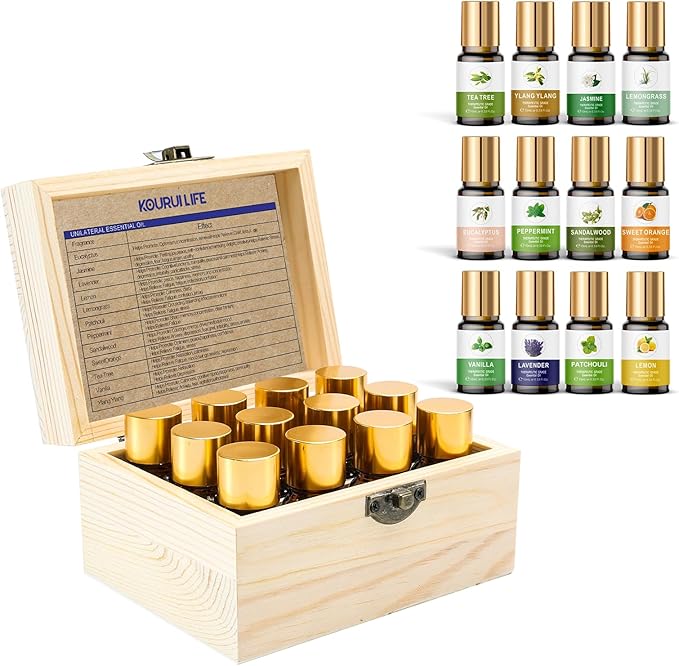 Essential Oils Set, 100% Organic Essential Oil, Lavender, Ylang Ylang, Tea Tree, Eucalyptus Scented Oil, Essential Oils for Diffusers for Home, Candle Making, Humidifiers (12)