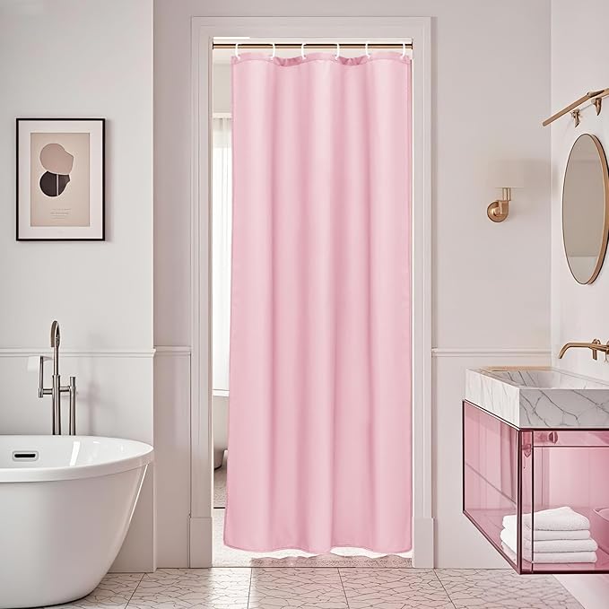 AooHome 36x72 inch Stall Shower Curtain Liner, Polyester Classic Solid Color Shower Curtain with Hooks, Weighted Hem, Waterproof, Pink