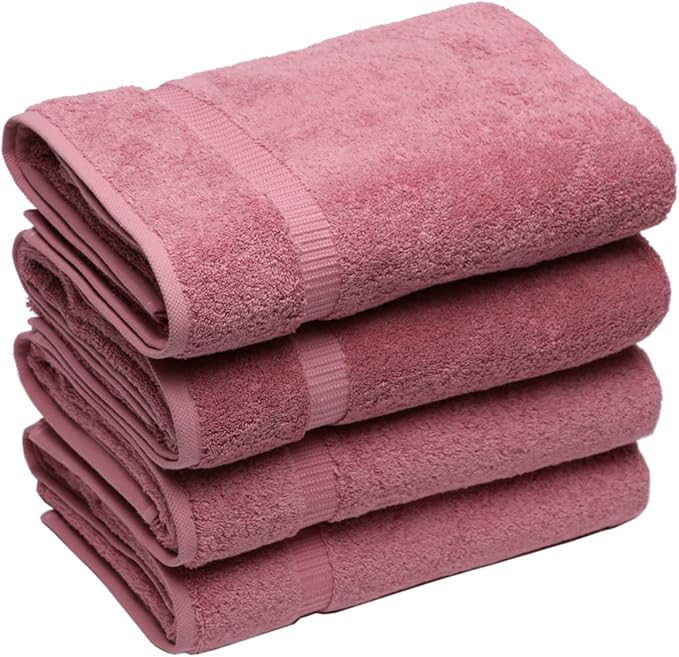 SALBAKOS 100% Turkish Cotton Bath Towel Set of 4 27x54 inch | Heirloom Quality | Hotel & Spa Collection | Ultra Soft, Super Absorbent, Long Lasting Bath Towels | Made in Turkey (Rose, 4 Bath Towels)