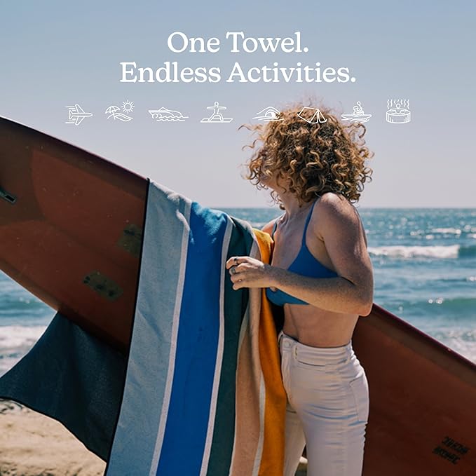 Nomadix Original Towel - Perfect for Beach, Pool, Travel, Camping, Yoga - Made with Recycled Materials - Super Absorbent - Sand Resistant - Stripes Retro - 72.5" x 30"