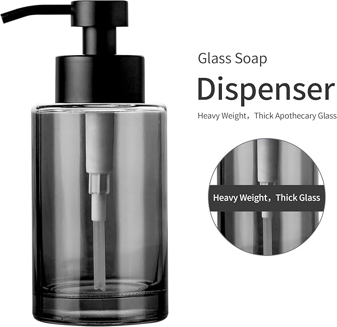Enra Thick Glass Soap Dispenser with Stainless Steel Pump, 12oz Black Bathroom & Kitchen Hand Liquid Soap Dispenser