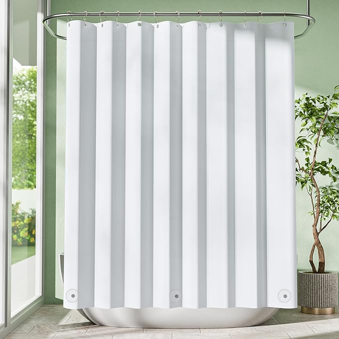 Amazer White Shower Curtain Liner with Magnets, 72x84 Plastic Shower Liner PEVA Waterproof Medium Weight Inside Shower Curtains Liner for Bathroom with Rustproof Grommet