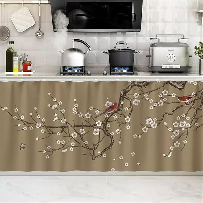 SK Studio Short Curtains for Kitchen, Cabinet Shelf Dust-Proof Blackout Tier Cafe Curtain Under Sink Skirt for Bathroom Laundry Room Style 10, 35.4" W x 27.6" H