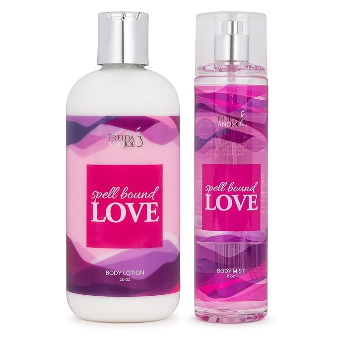 Home Spa Gift 10oz Deep Moisturizing Fragrance Body Lotion & 8 oz. Fine Fragrance Body Mist Set Luxury Self-Care Combo for Women and Girls (Spell Bound Love)