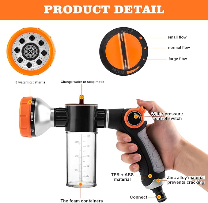 Upgrade Dog Washing Hose Attachment Soap Dispenser, Dog Wash Hose Attachment with Pet Bath Brush Car Wash Mitt and Dog Comb for Showering Pet (Hose Not Include)