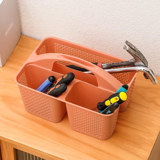 UUJOLY Plastic Portable Shower Caddy Bucket, Cleaning Shower Basket with Handle Compartments Storage Organizer for Bathroom Kitchen College Dorm Sink, Orange