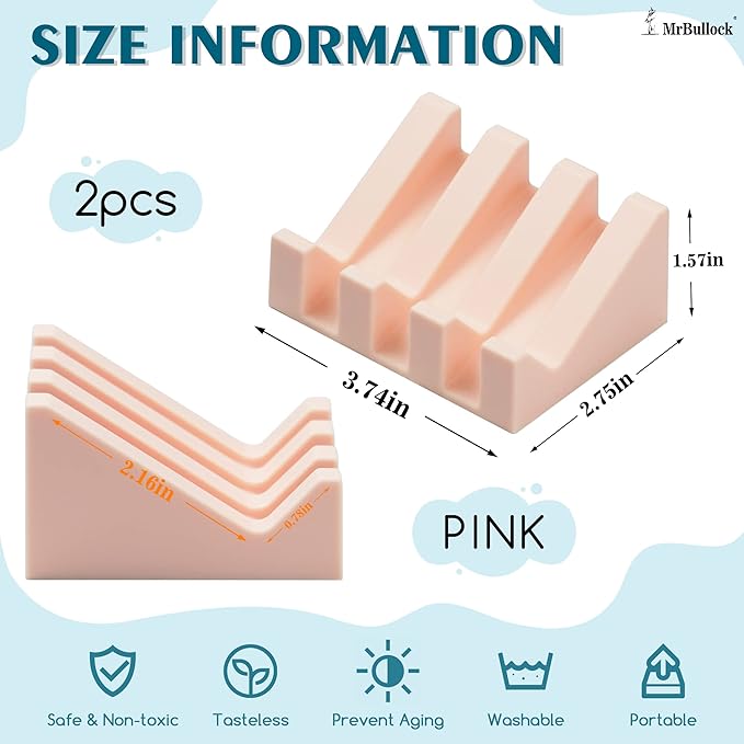 Silicone Soap Dish for Bar Soap Holder for Shower Bathroom Self Draining Waterfall Drying Tray Keep Soap Bars Dry Clean & Easy Cleaning (Grey/Pink, 2)