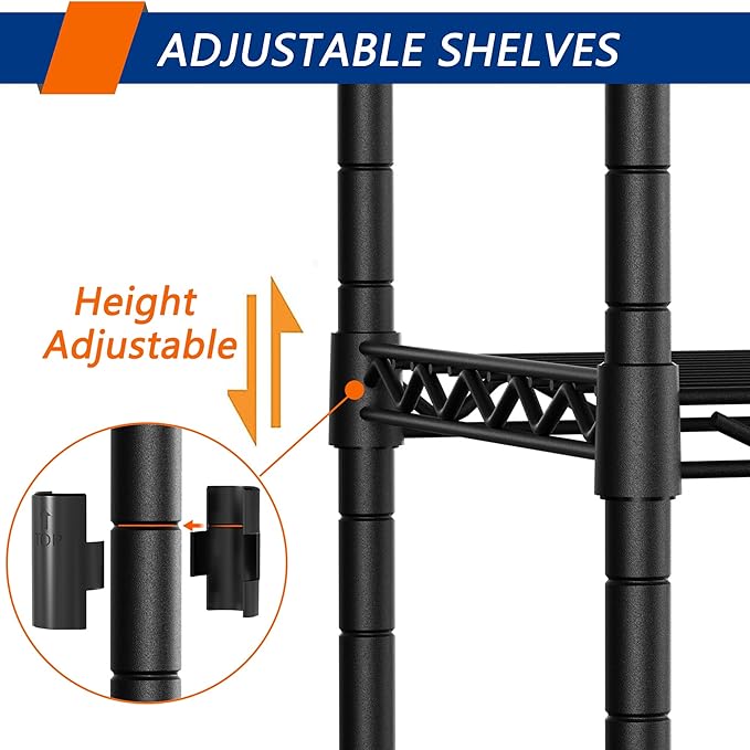 4-Shelf Adjustable Heavy Duty Storage Shelving Unit on 4 Wheel Casters, Metal Organizer Wire Rack for Laundry Bathroom Kitchen Pantry Closet, Black