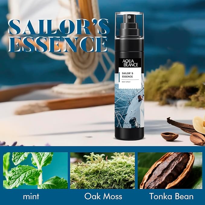 Body Spray for Men, Mens Body Refreshing Spray, Long Lasting, Pack of 3, Each 3.4 Fl Oz, Total 10.2 Fl Oz, Ironwood Spice, Sailor' s Essence, Leather Citrus