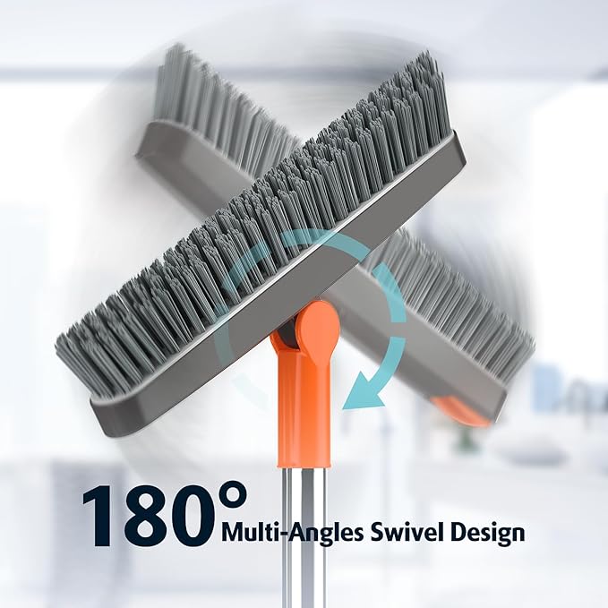 AIR U+ Grout Brush with Long Handle 180° Swivel Scrub Brush with Tweezers to Hair Clip V-Shape Grout Line Scrubber Stiff Bristles for Deep Cleaning Crevice, Tile Line, Shower, Kitchen, Corners