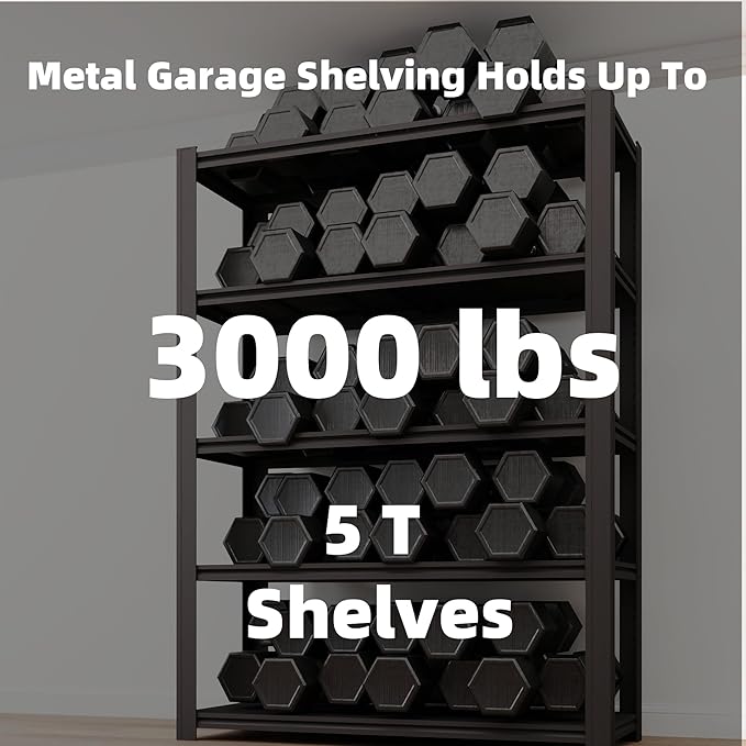 5 Tier Metal Shelving Unit, Adjustable Storage Shelves, 72" H x 35.43" W x 15.8" D Heavy Duty Garage Shelves for Warehouse, Basement, Kitchen, Pantry, Living Room, Black