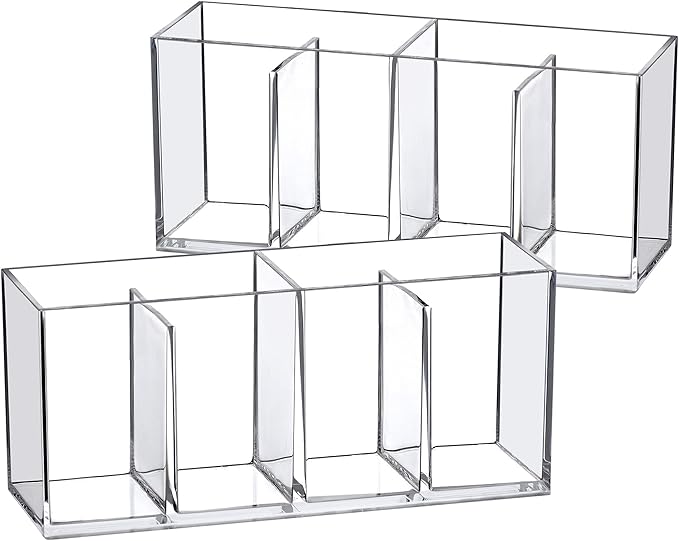 Amazing Abby - Glamour - 2-Pack Acrylic 4-Compartment Makeup Organizer, Transparent Plastic Makeup Brush Holder, Perfect Bathroom Vanity Storage Solution for Makeup Brushes, Eyebrow Pencils, and More