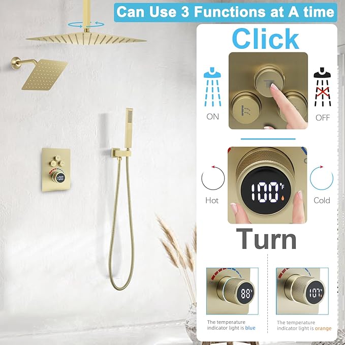 Shower System 12 Inches Rainfall Shower System Shower Head System for Bathroom 3 function shower system set Shower Faucet Rough-in Valve