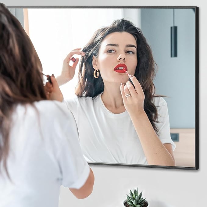 20x40 Inch Black Bathroom Mirror, Copper-Free Mirror, Aluminum Alloy Frame Vanity Mirror, Rectangle Wall Mounted Mirror for Bedroom/Living Room/Porch Horizontal or Vertical