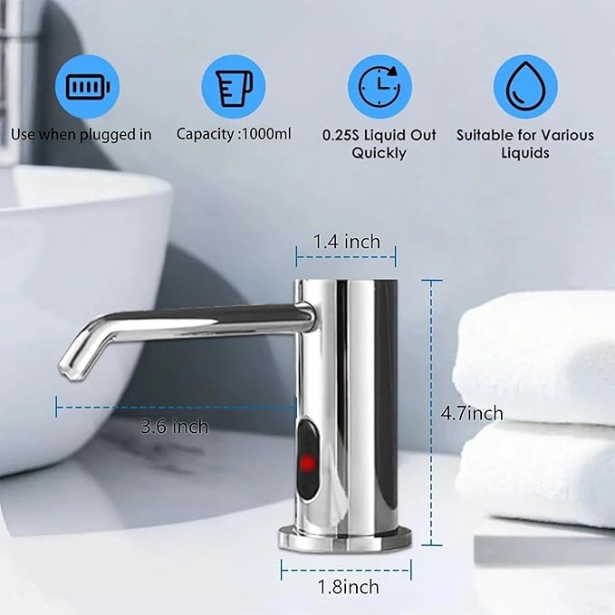 Automatic Soap Dispenser Touchless for Kitchen and Bathroom, Sink Built in Commercial Electric Soap Dispenser,Upgraded Infrared Sensors, with Bottle and Pump Electroplated 33.81oz/1000ml