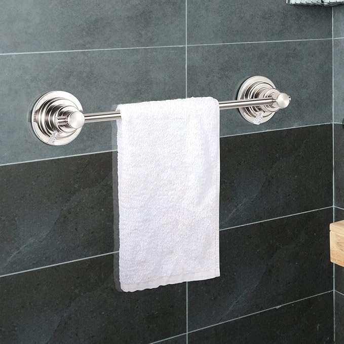 JiePai Suction Cup Towel Bar 16 Inch,Removable Vacuum Suction Towel Holder Suction Towel Rack Brushed Nickel